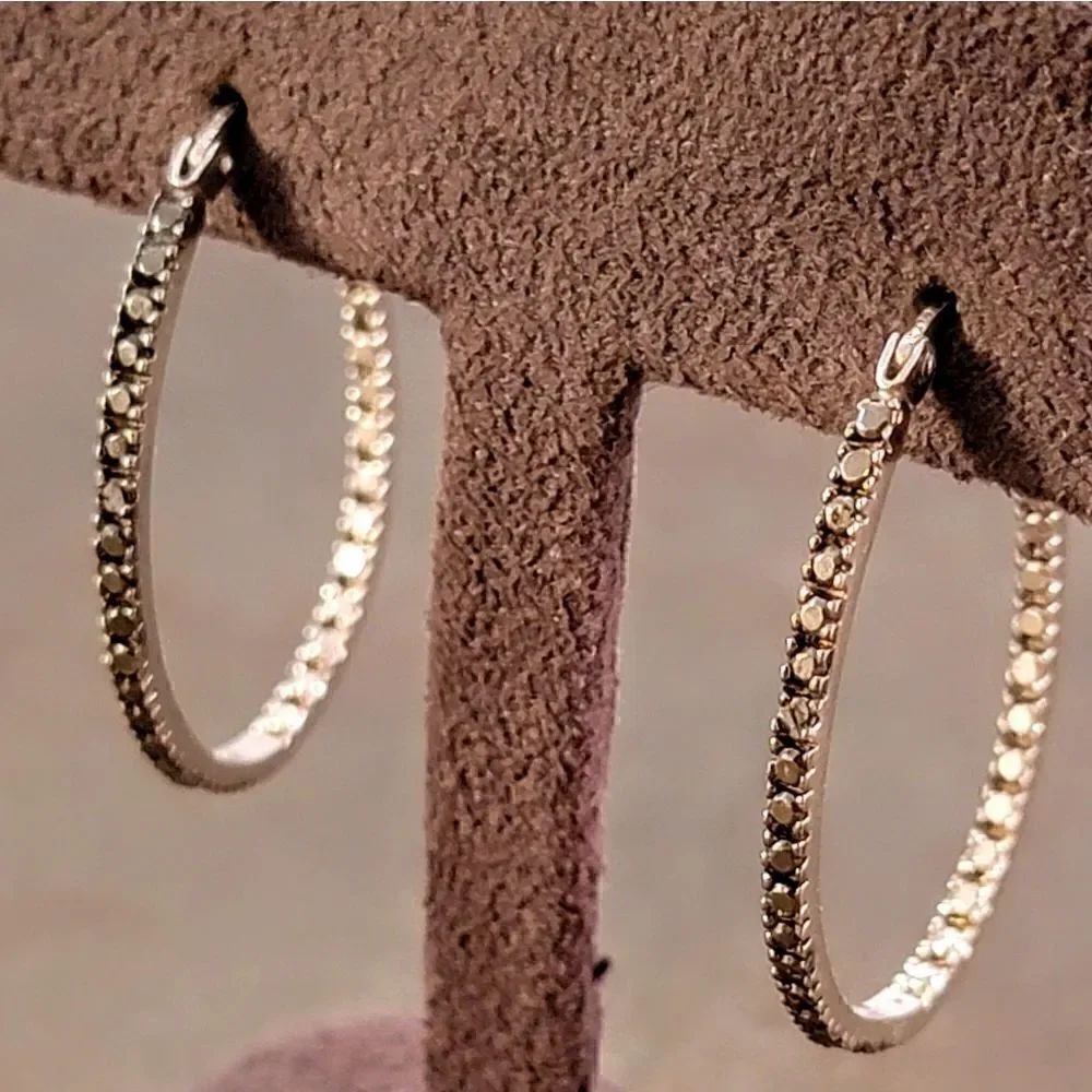Sterling Inside Out 1 1/4" Hoop Oval Crystal Earrings